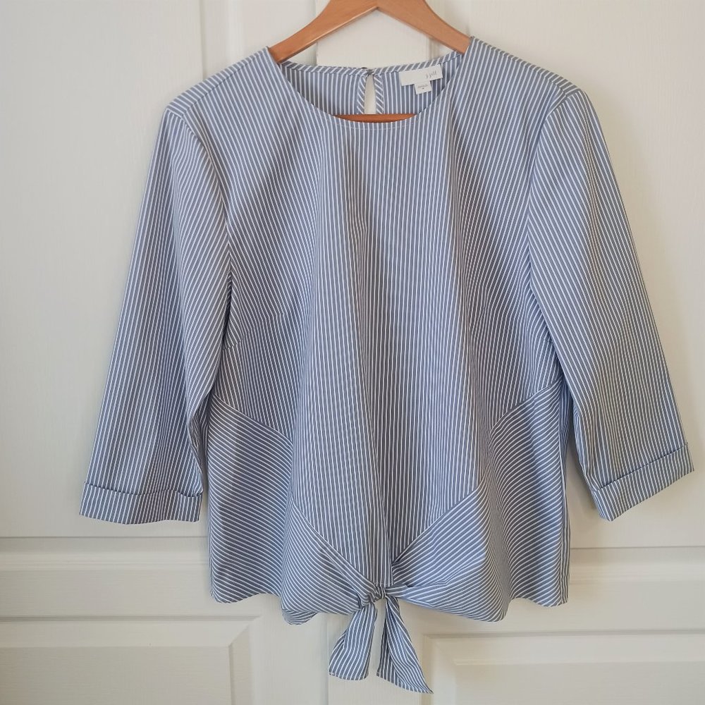 J. Jill Women's Blue and White Stripe Tie Front Top Size M